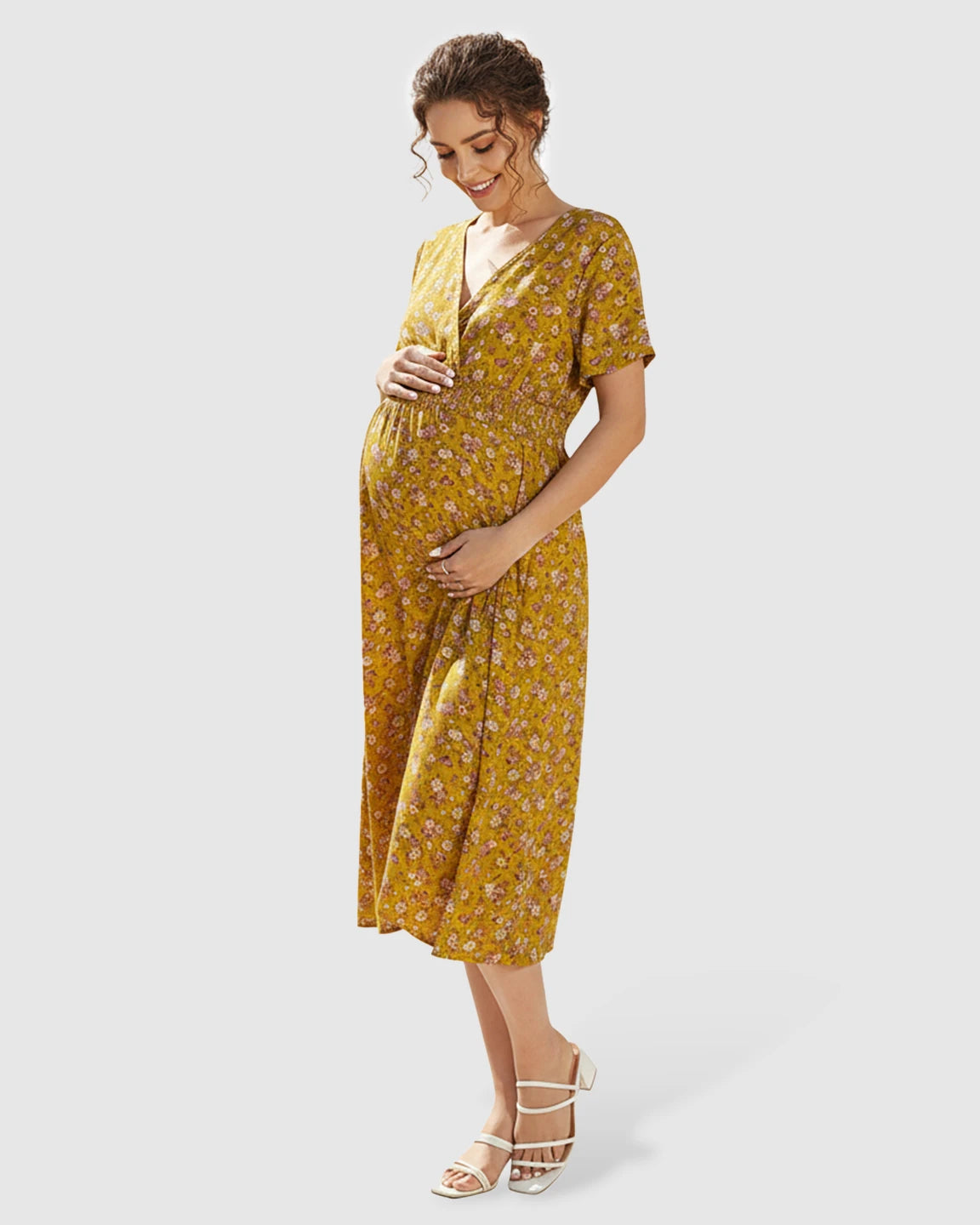 Smocked-Waist A-Line Maternity Dress