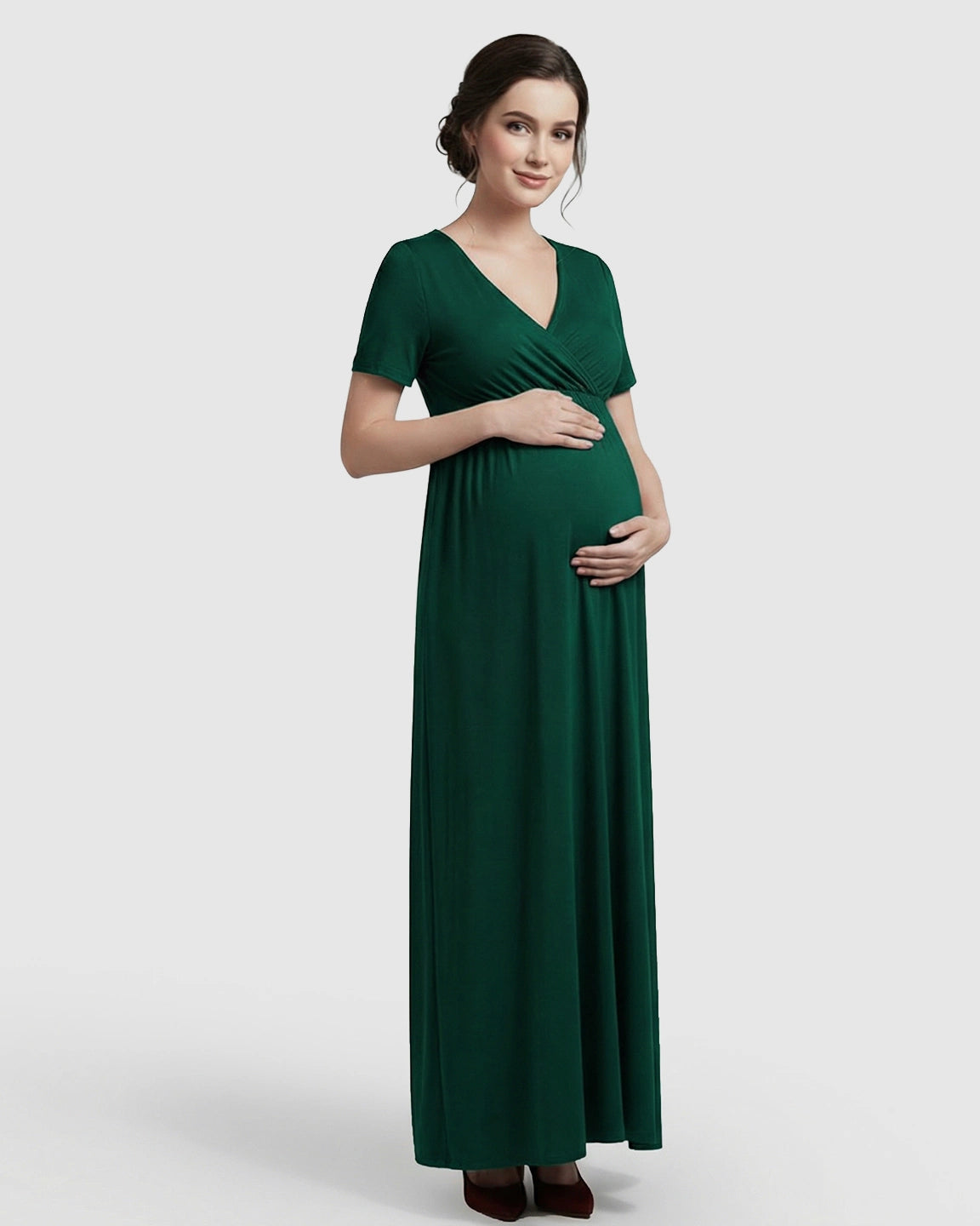 Crossover V-Neck Flowy Silhouette Maternity Maxi Dress