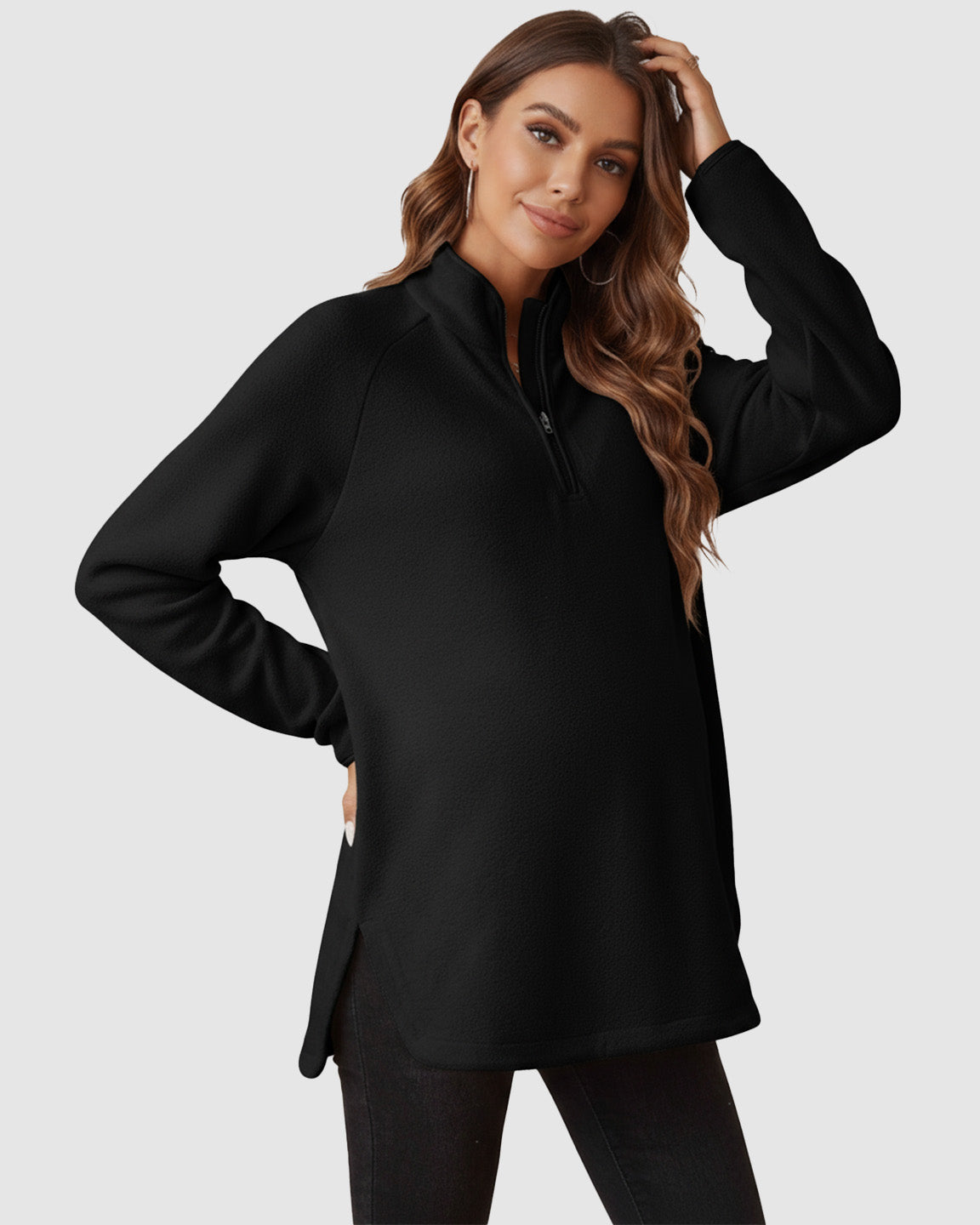 Half-Zip Long Sleeve Maternity Top