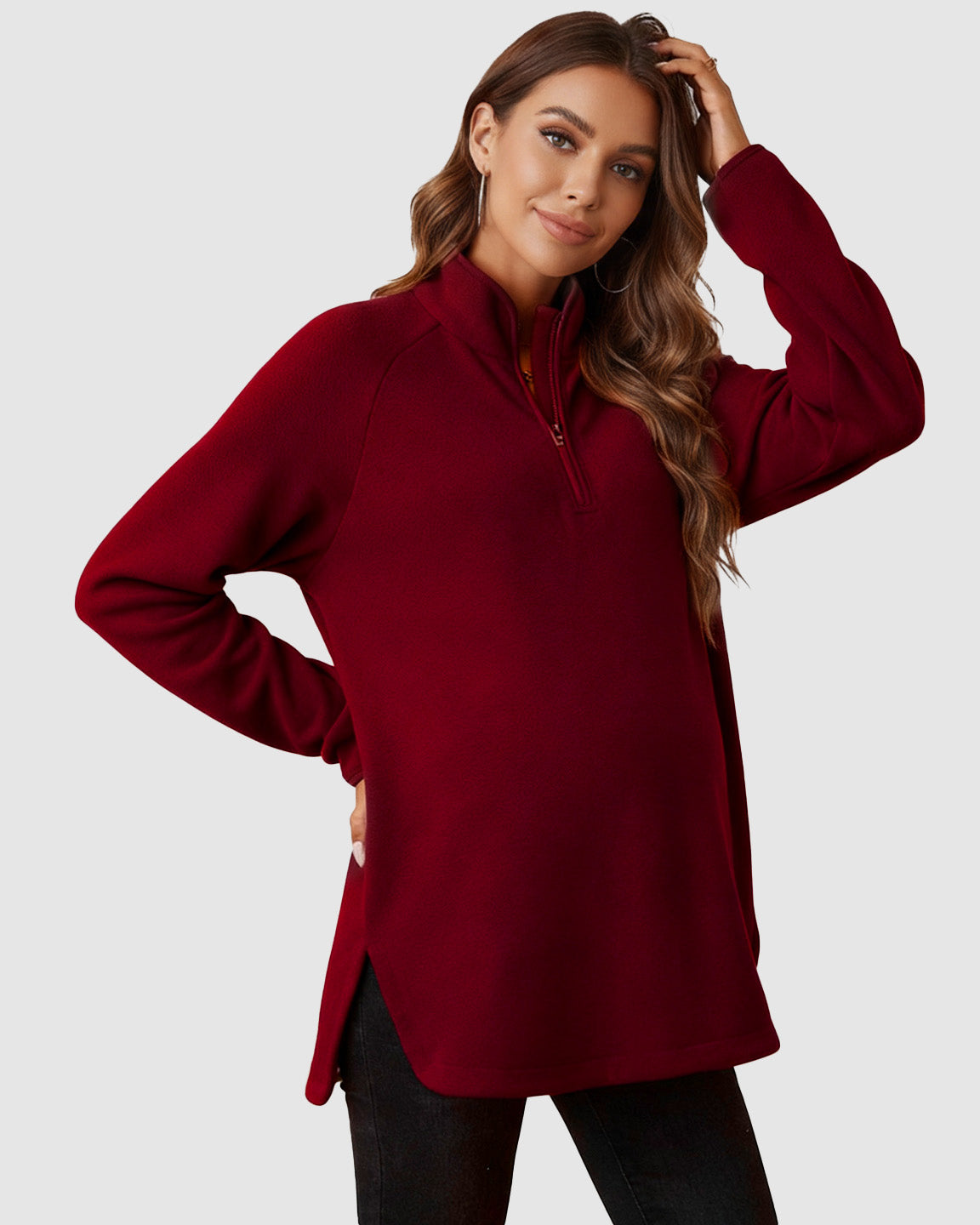 Half-Zip Long Sleeve Maternity Top