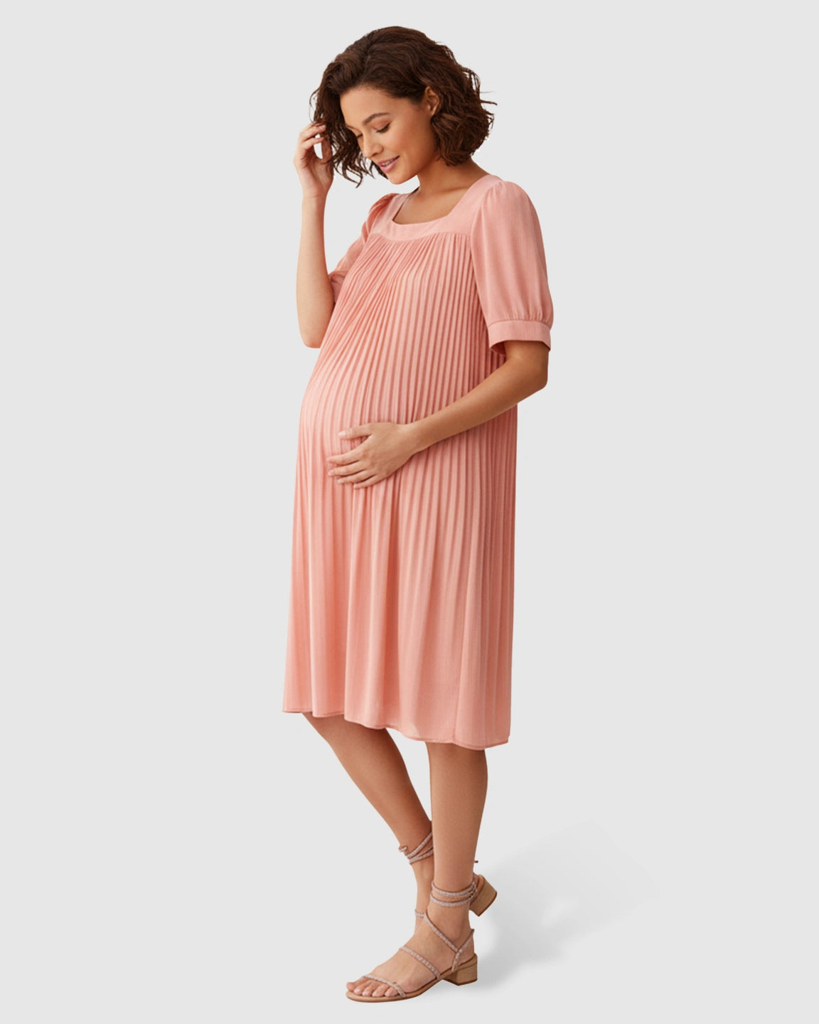 Pleated Flowy-Style Maternity Short Dress