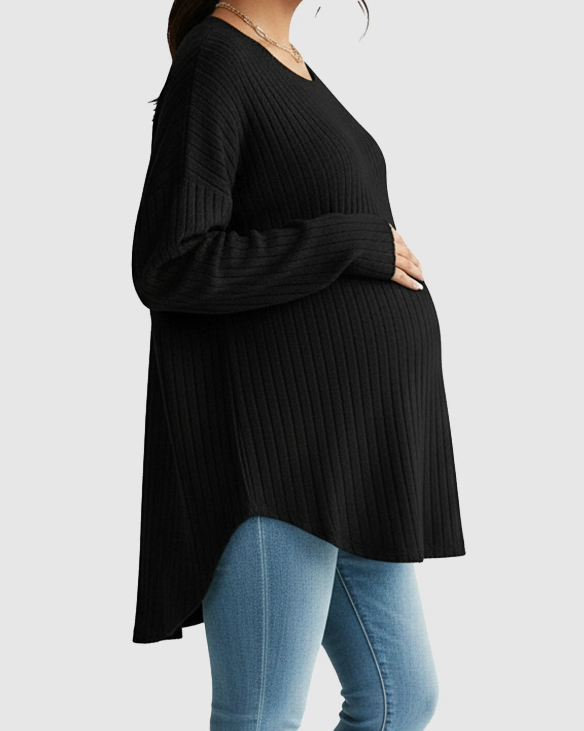 Ribbed Button-Front Drop Shoulder Maternity Top