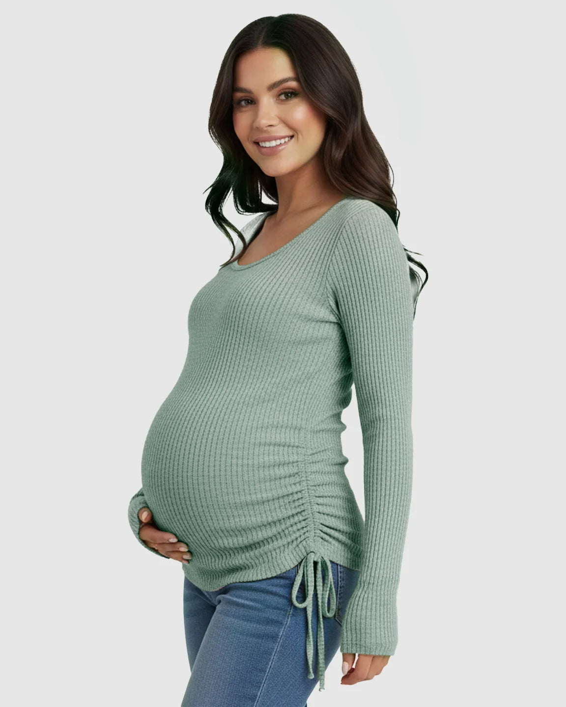 Adjustable Side Drawstrings Ribbed Maternity Top
