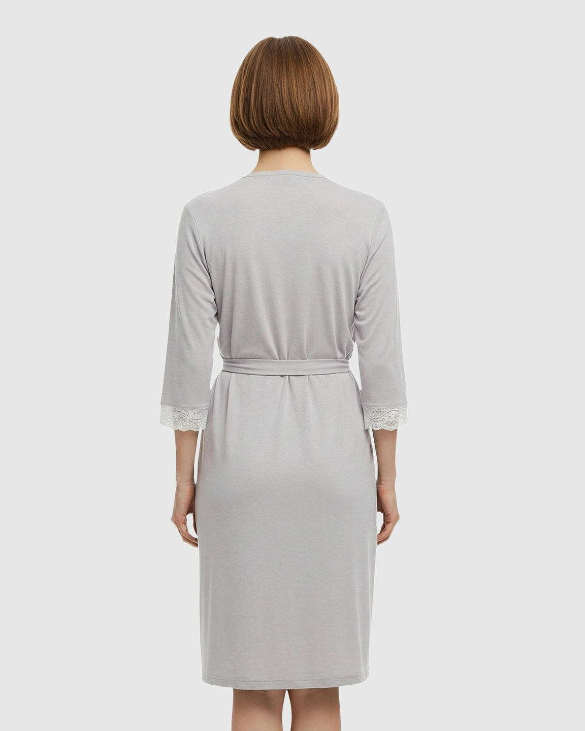 Lace Trim Wrap Maternity Robe