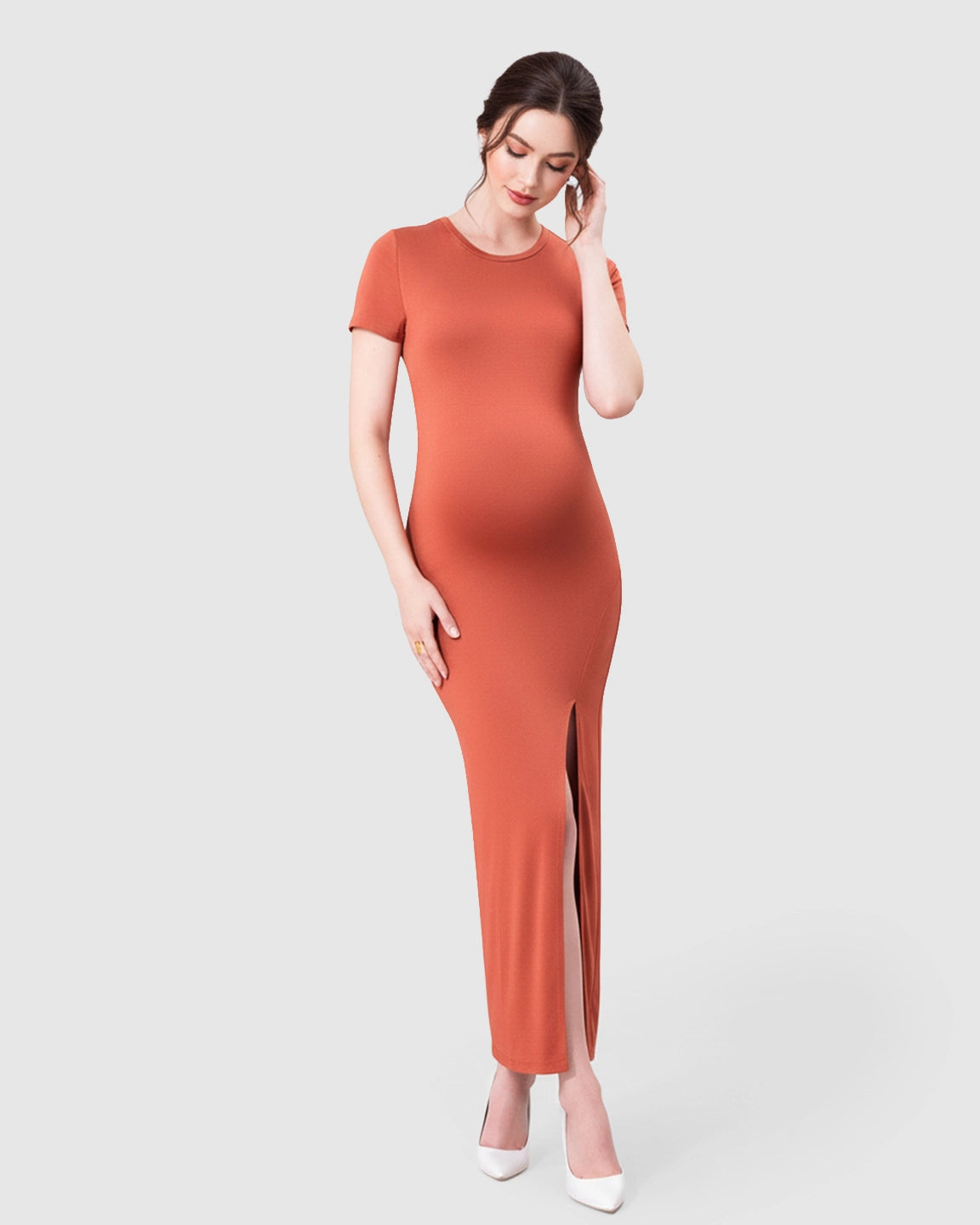 Side-Slit Bodycon Maternity Maxi Dress
