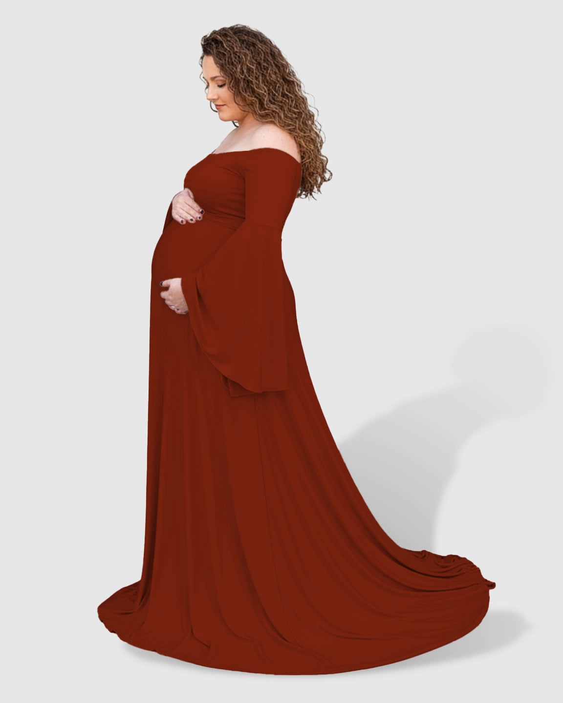 Off-Shoulder Bell Sleeve Boho Maternity Photoshoot Maxi Dress