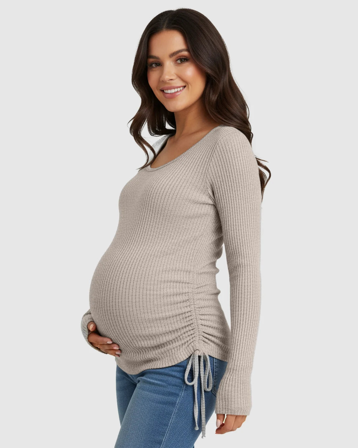 Adjustable Side Drawstrings Ribbed Maternity Top