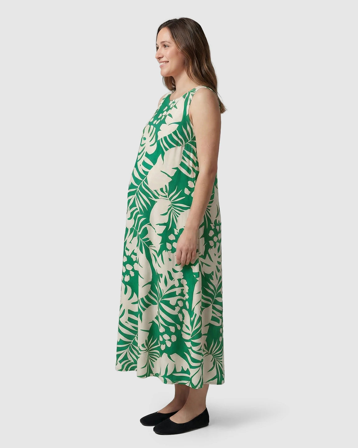 Tropical-Print Sleeveless Maternity Dress