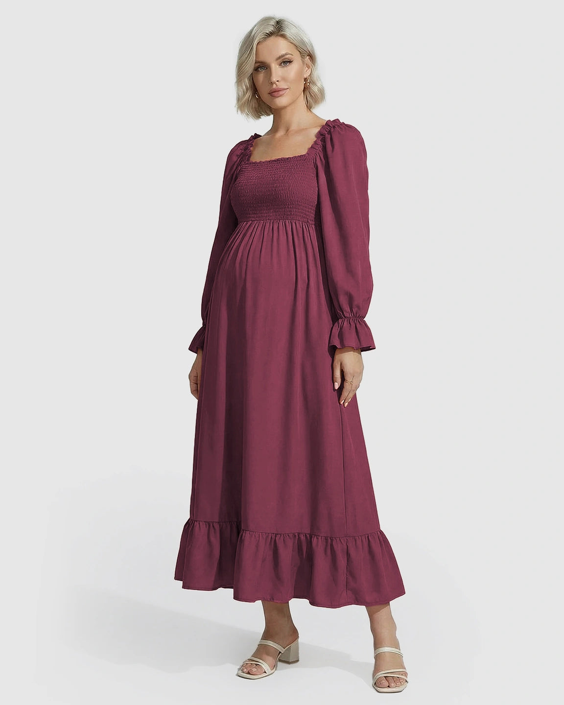 Ruffled Square-Neck Babydoll Maternity Maxi Dress