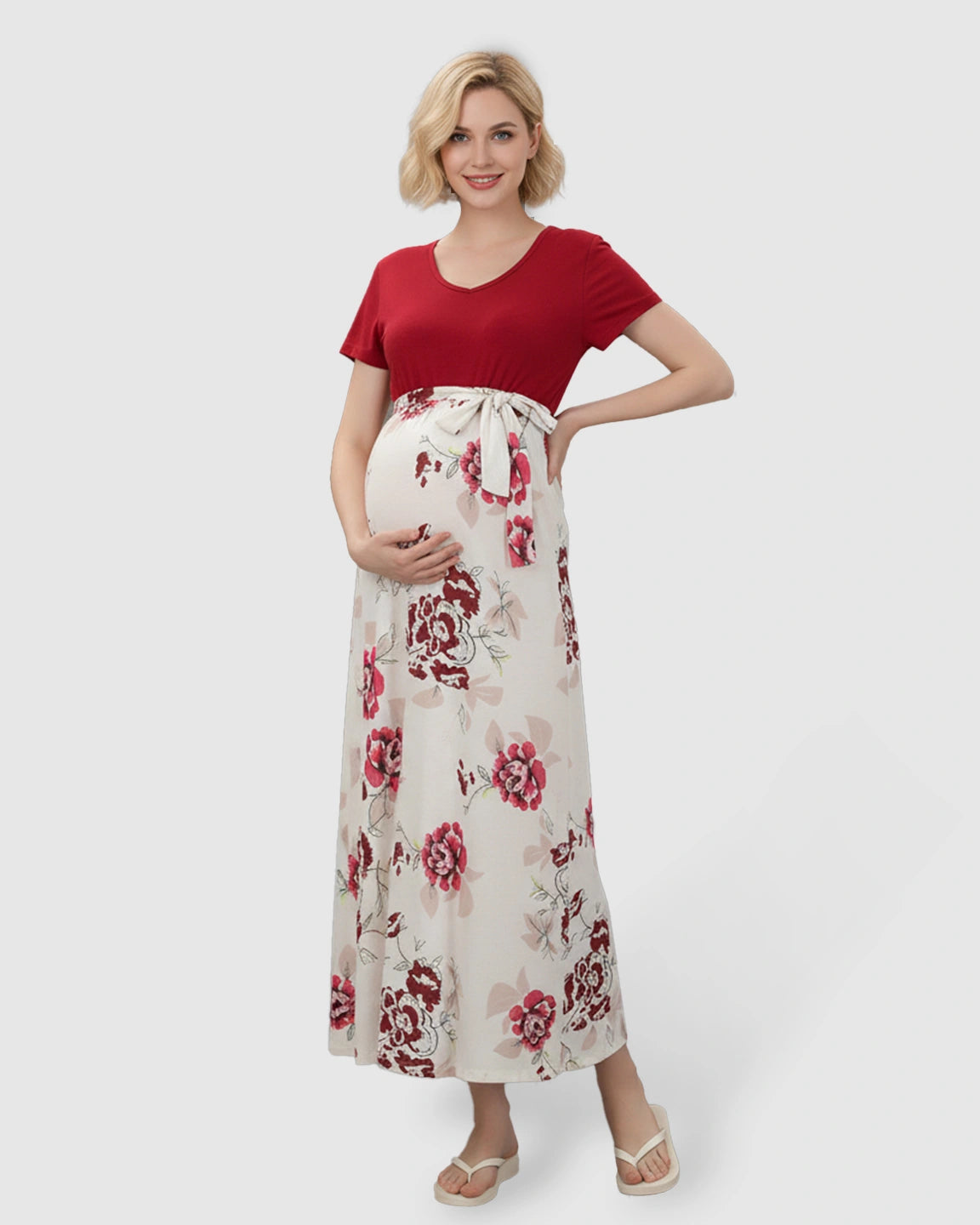 Tie Waist Floral Maternity Maxi Dress