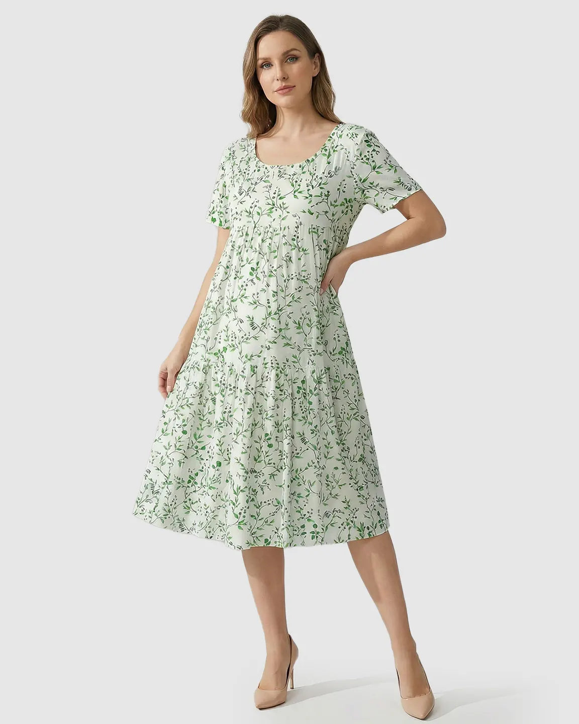 Empire Waist Tiered Maternity Midi Dress