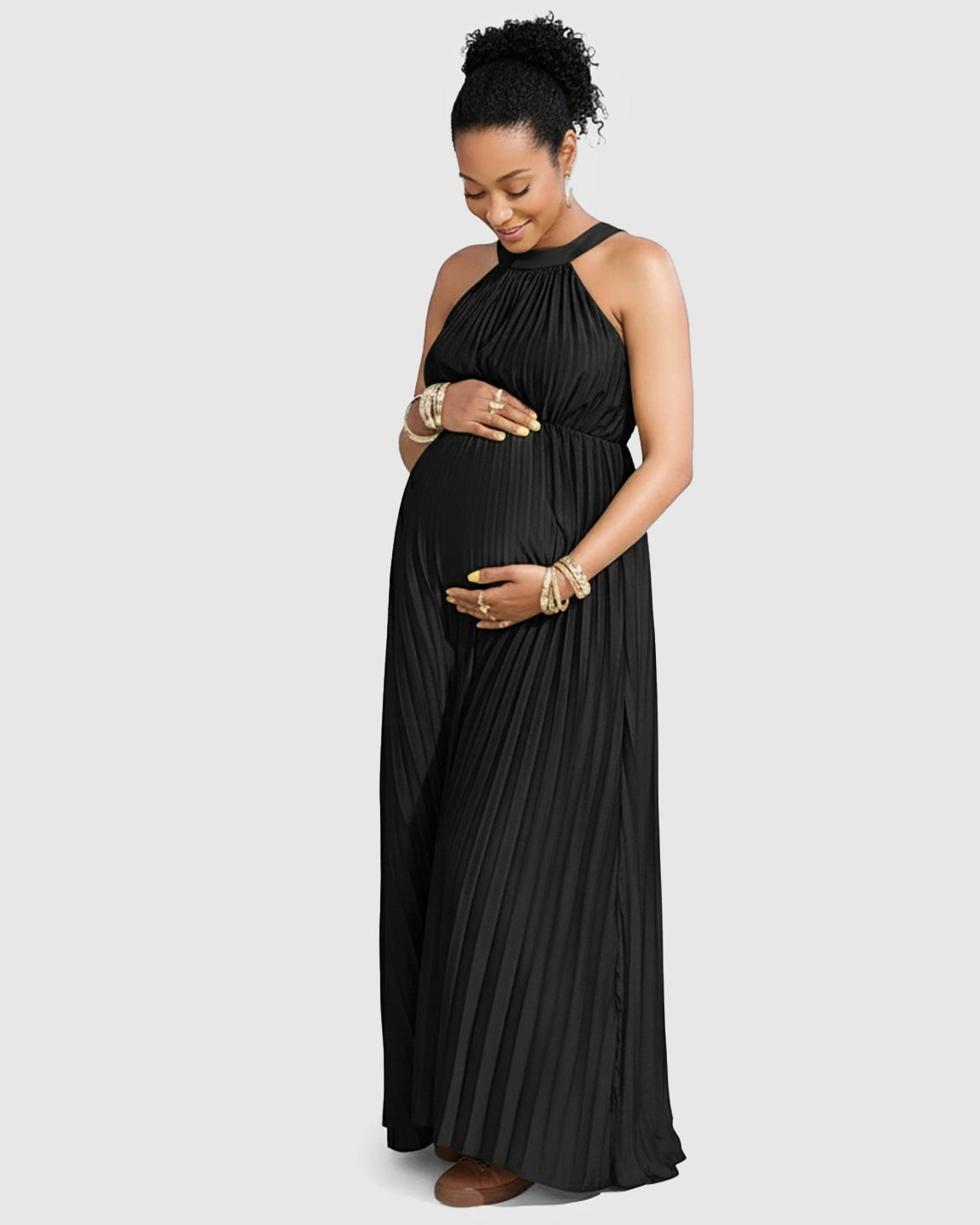 Elegant Faux Silk Floor Length Maternity Maxi Dress
