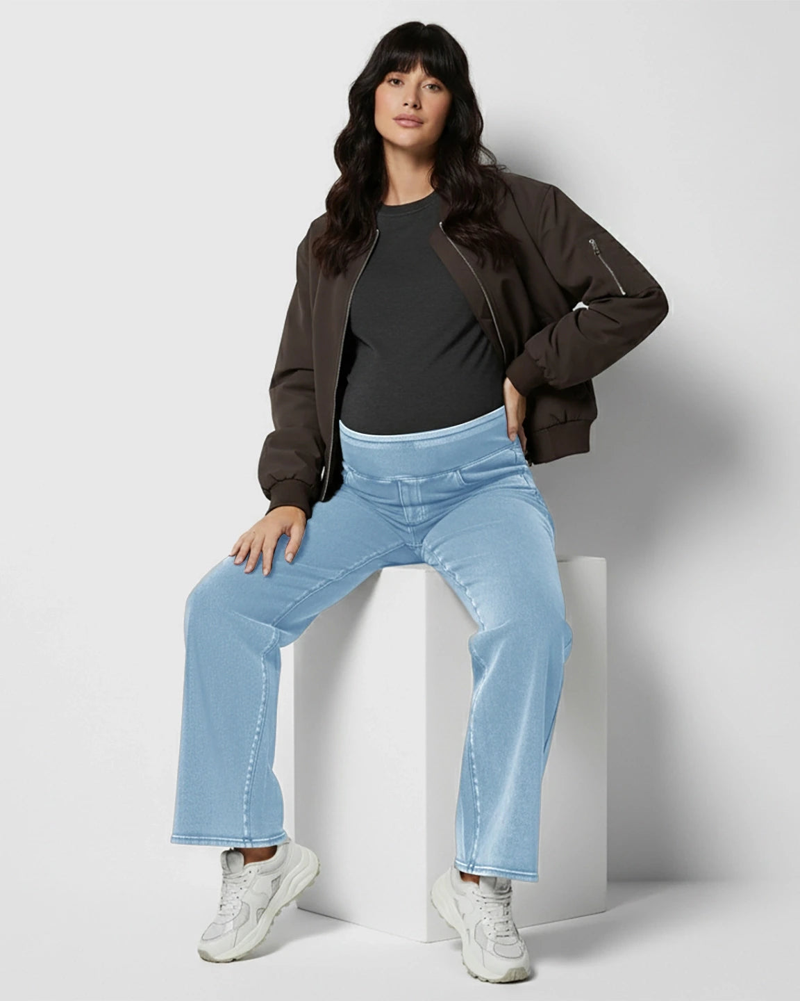 High-Waist Wide-Leg Maternity Denim Jeans