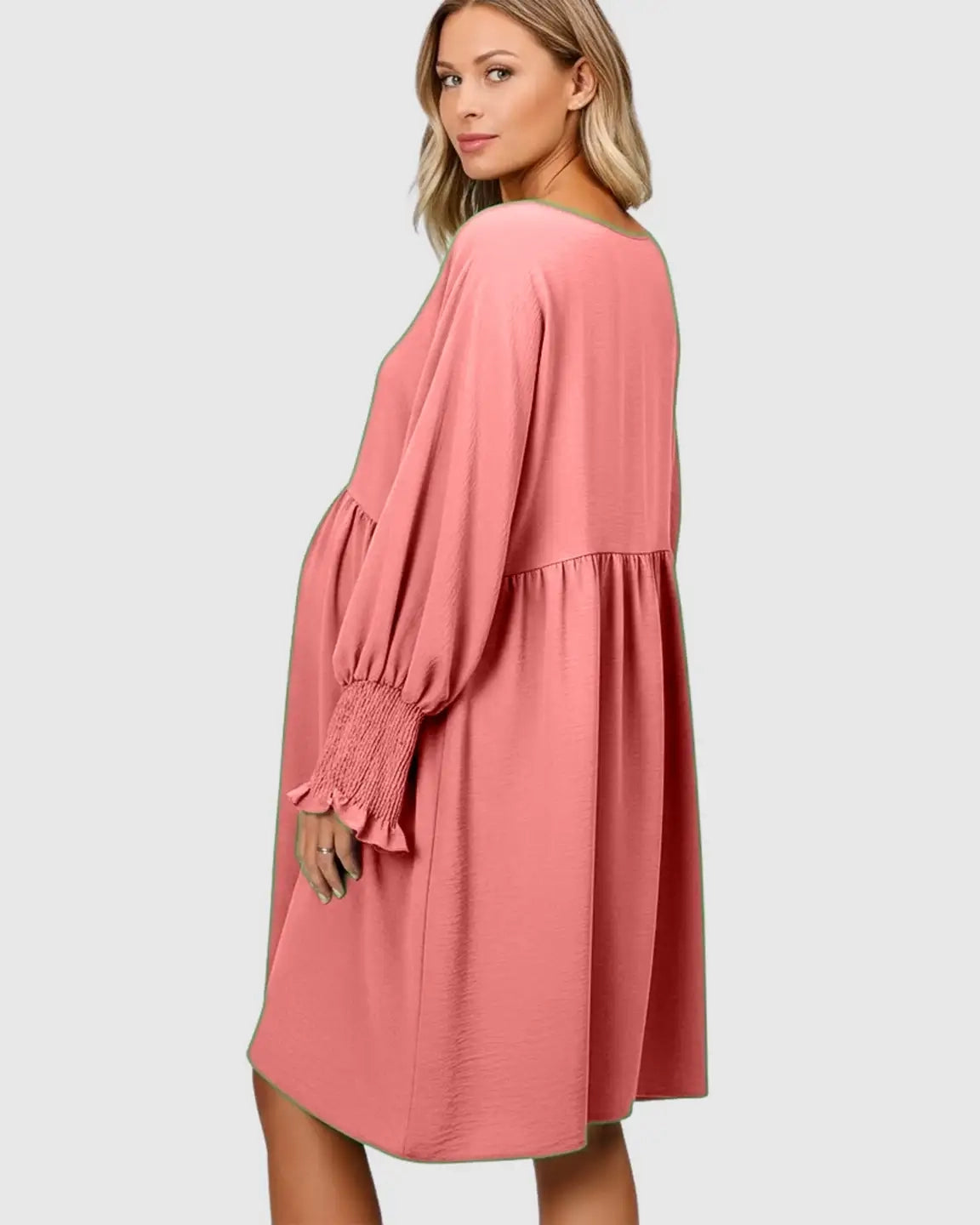 Flowy Smocked Sleeve Casual Dress