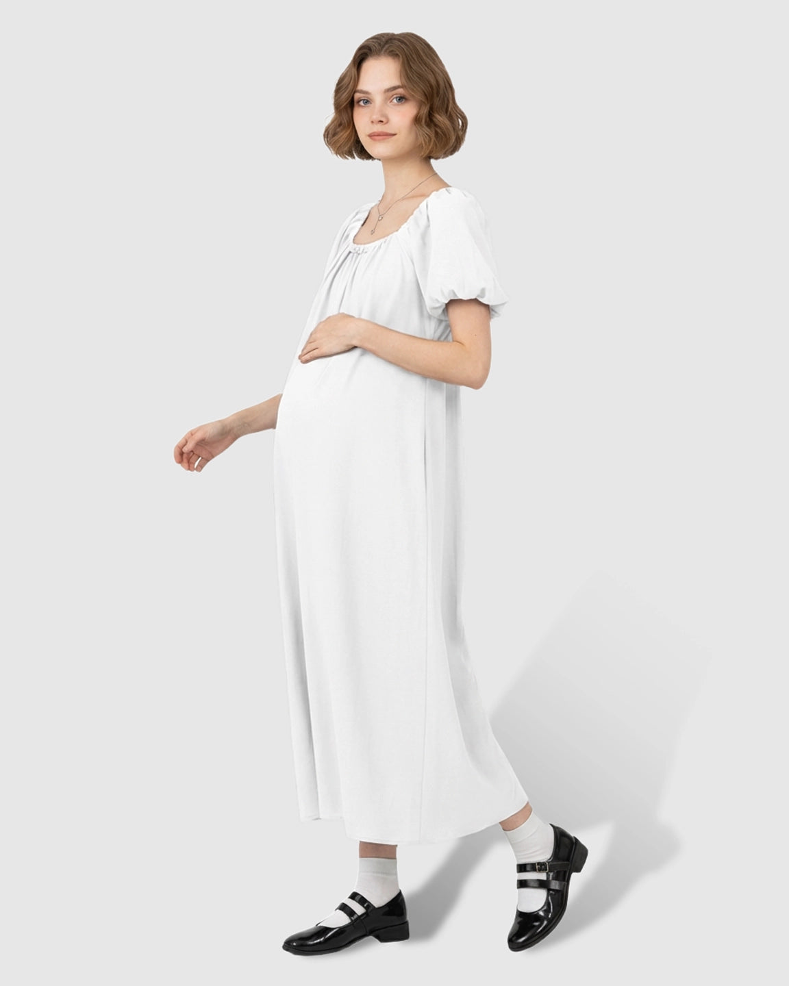 Short Puff Sleeve Casual Maternity Maxi Dress
