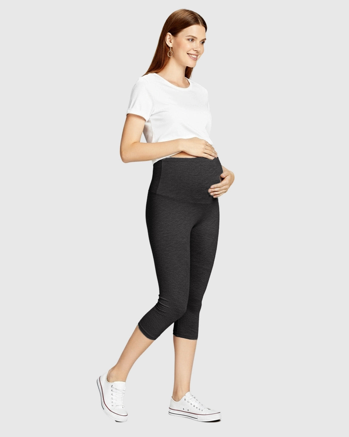 Elastic High-Waist Seven-Point Maternity Pants