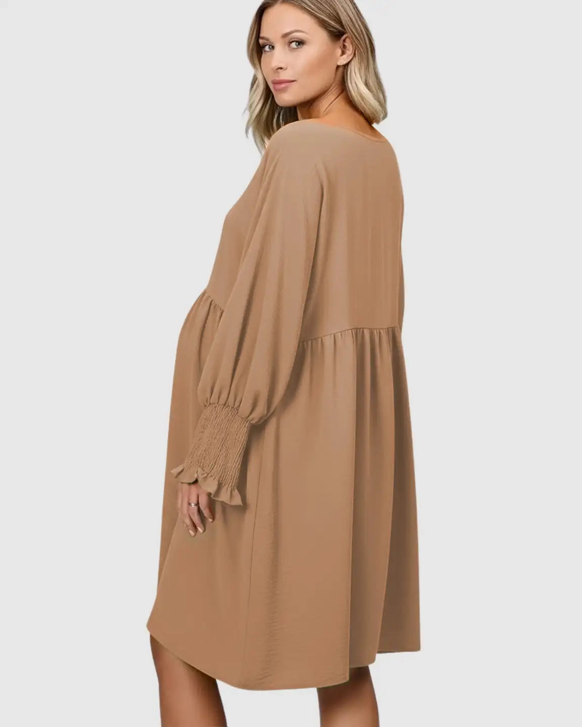 Flowy Smocked Sleeve Casual Dress