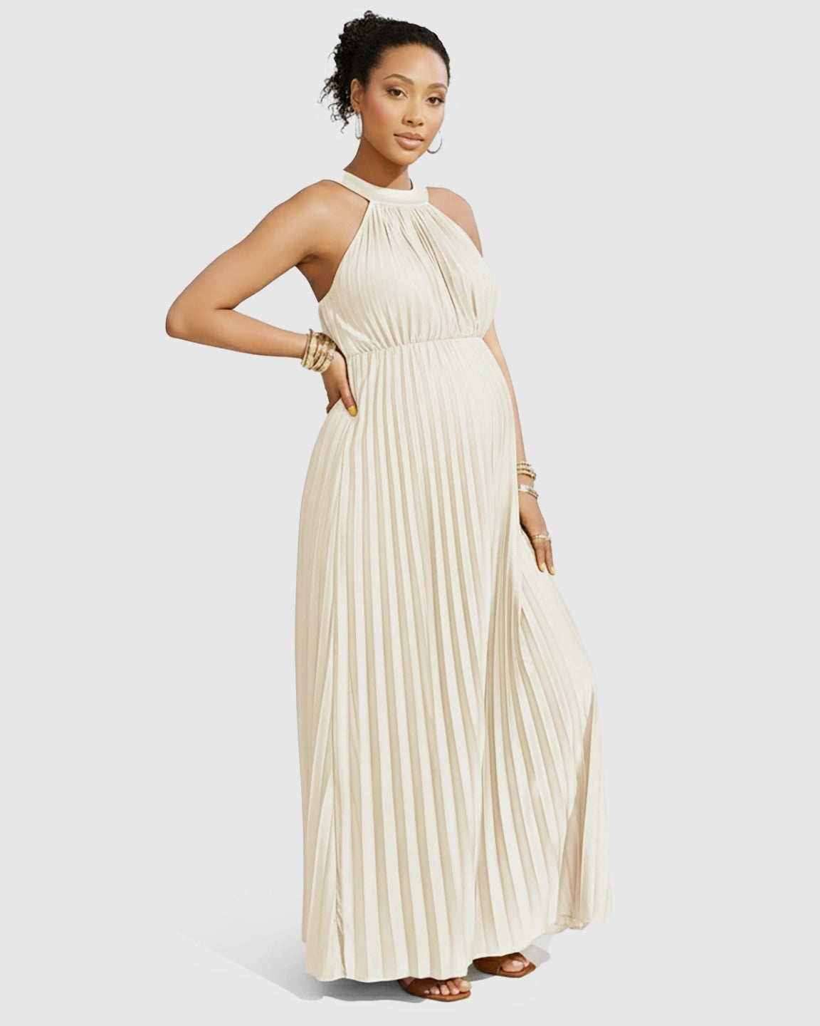 Elegant Faux Silk Floor Length Maternity Maxi Dress