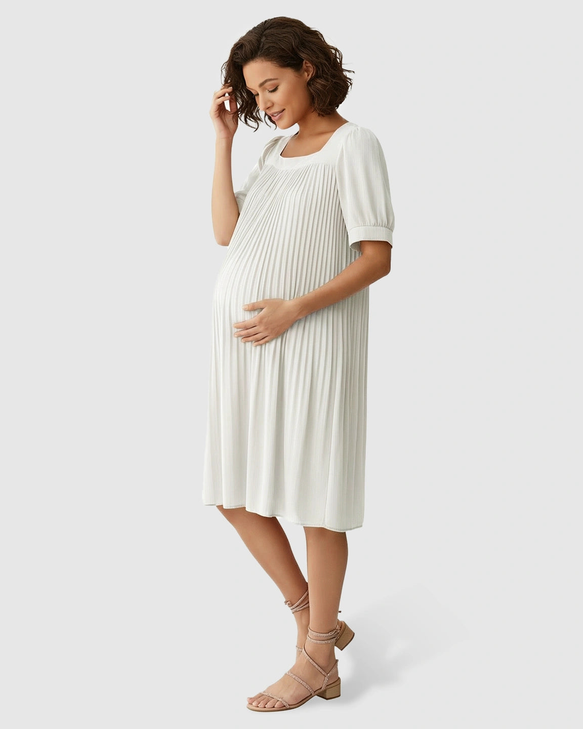 Pleated Flowy-Style Maternity Short Dress