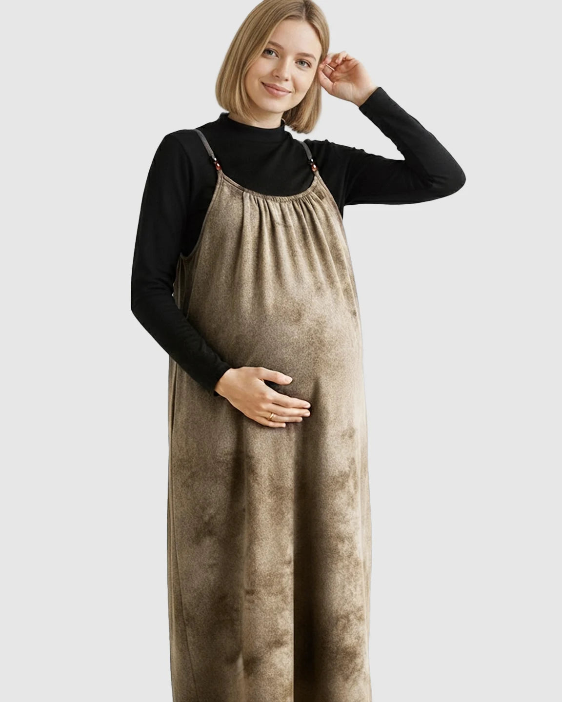 Adjustable Strap Vintage-Style Maternity Suspender Midi Dress