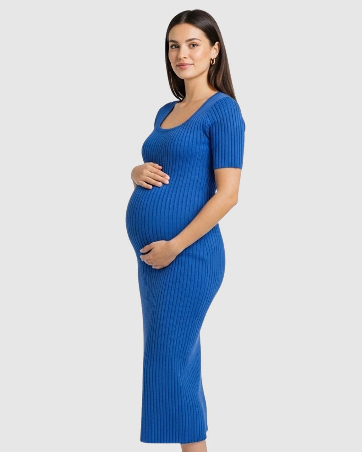 Ribbed Knit Square Neck Bodycon Maternity Midi Dress