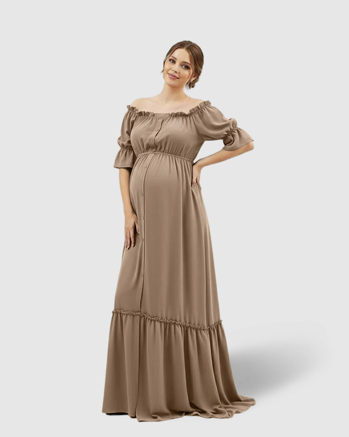 Elegant Off-Shoulder Flared Maternity Long Dress