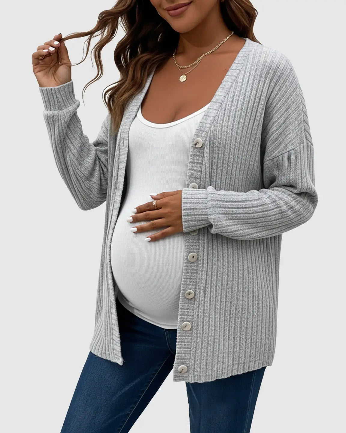 Ribbed Button-Front Drop Shoulder Maternity Top