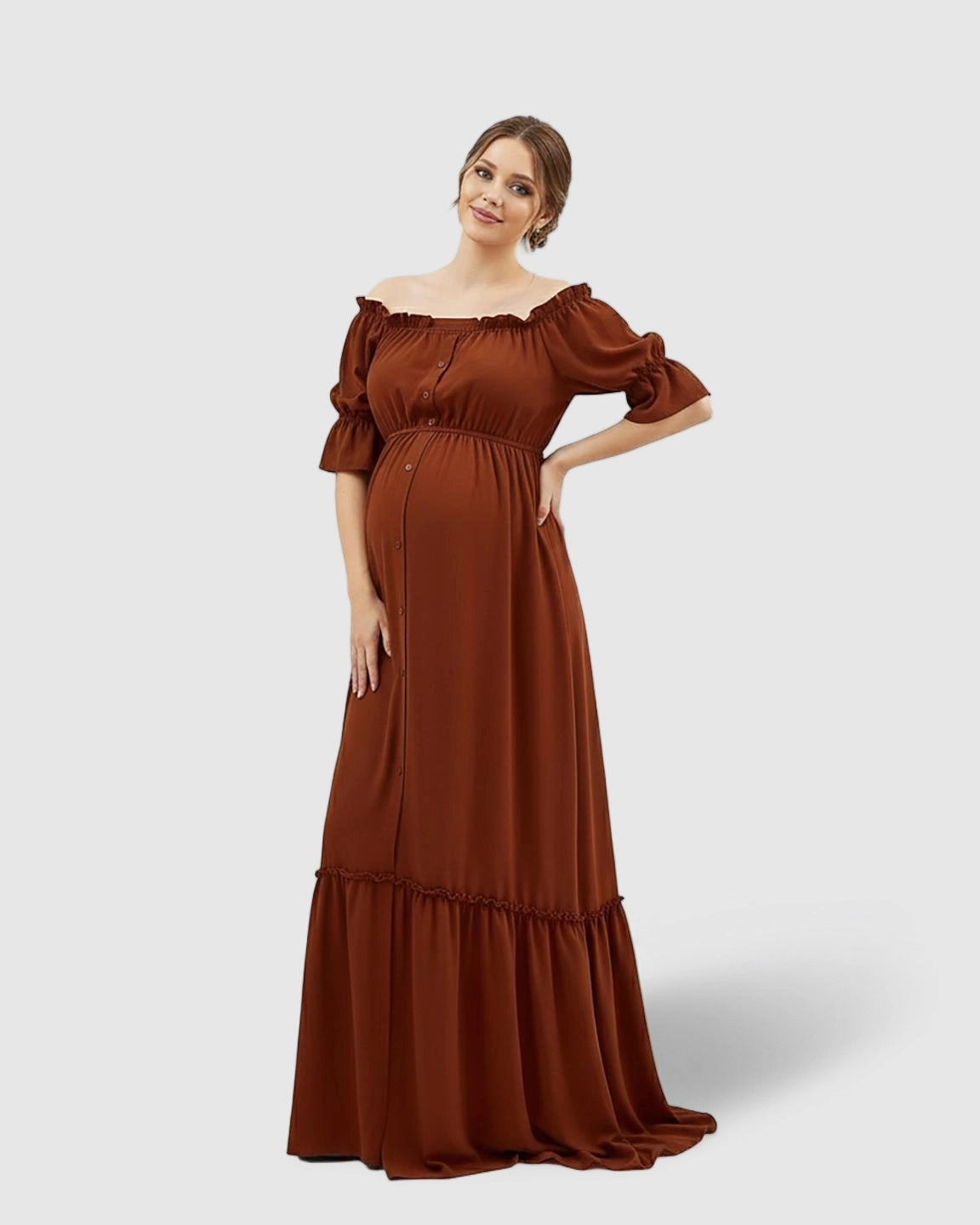 Elegant Off-Shoulder Flared Maternity Long Dress