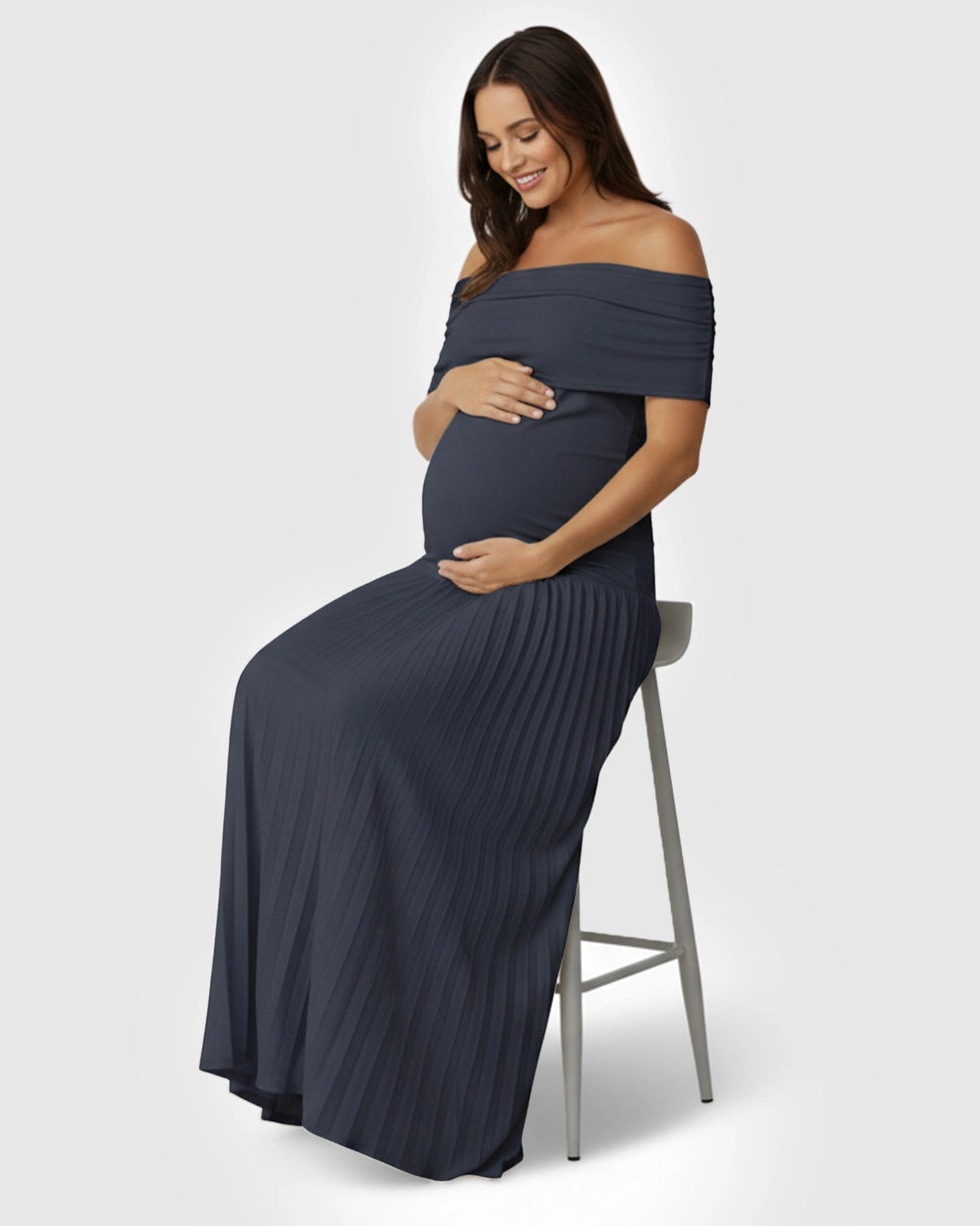 Curve-Hugging Pleated Maternity Maxi Dress