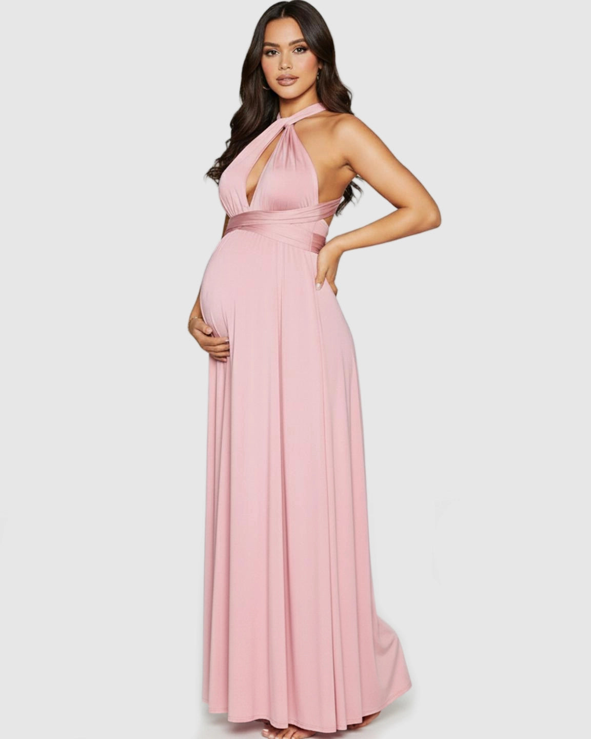 Flowy Chiffon Maternity Maxi Dress with Adjustable Tie Detail