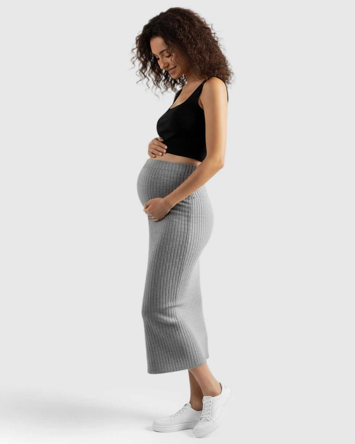 High-Waist Ribbed Maternity Skirt