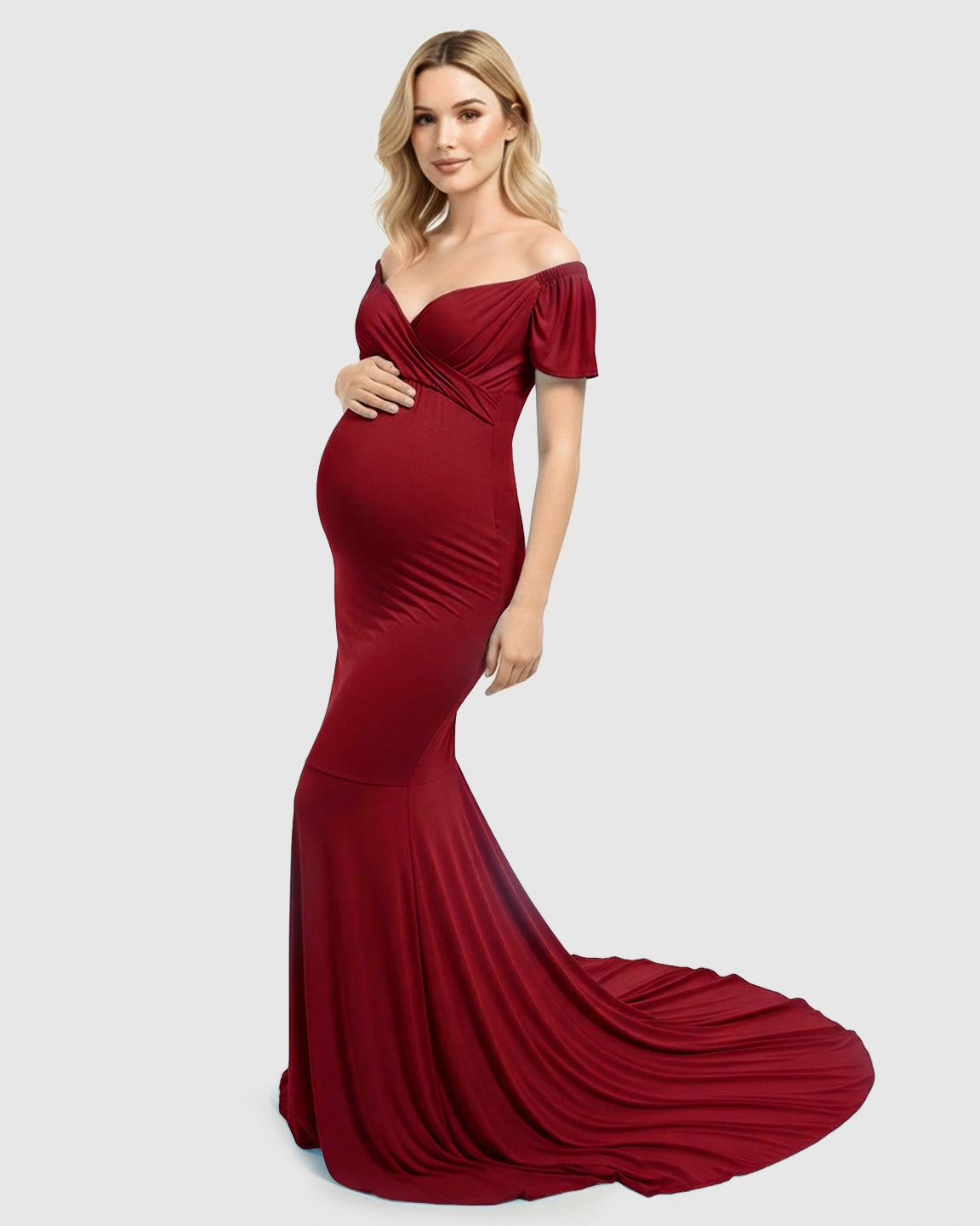 Off-Shoulder Fitted Mermaid Style Maternity Photoshoot Gown