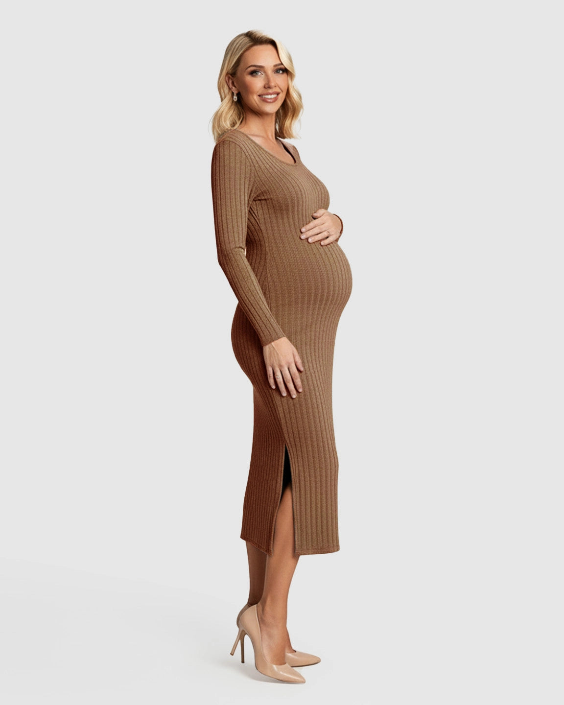 Ribbed Knit Casual Maternity Midi Dress