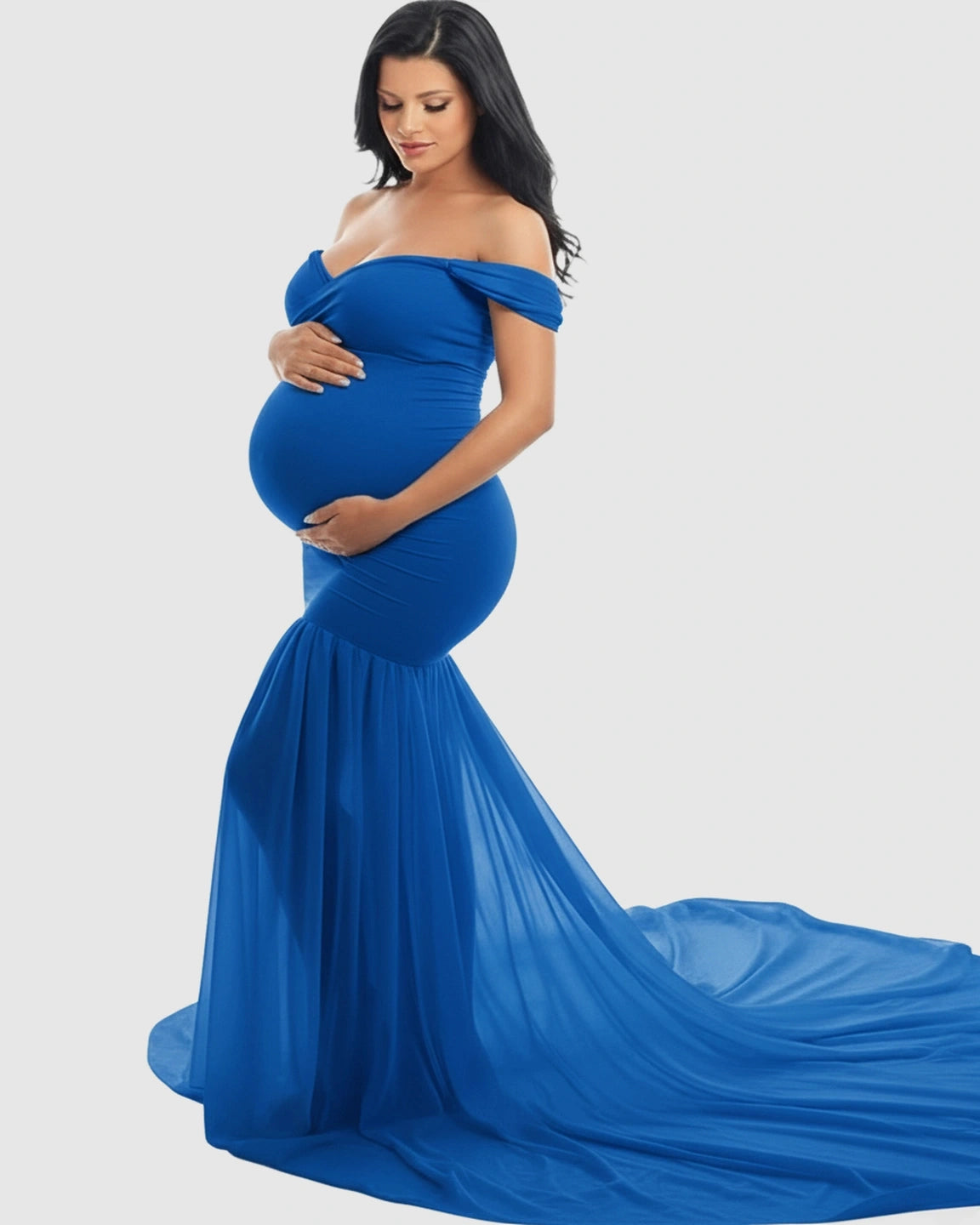 Flowy Off-Shoulder Maternity Photoshoot Gown