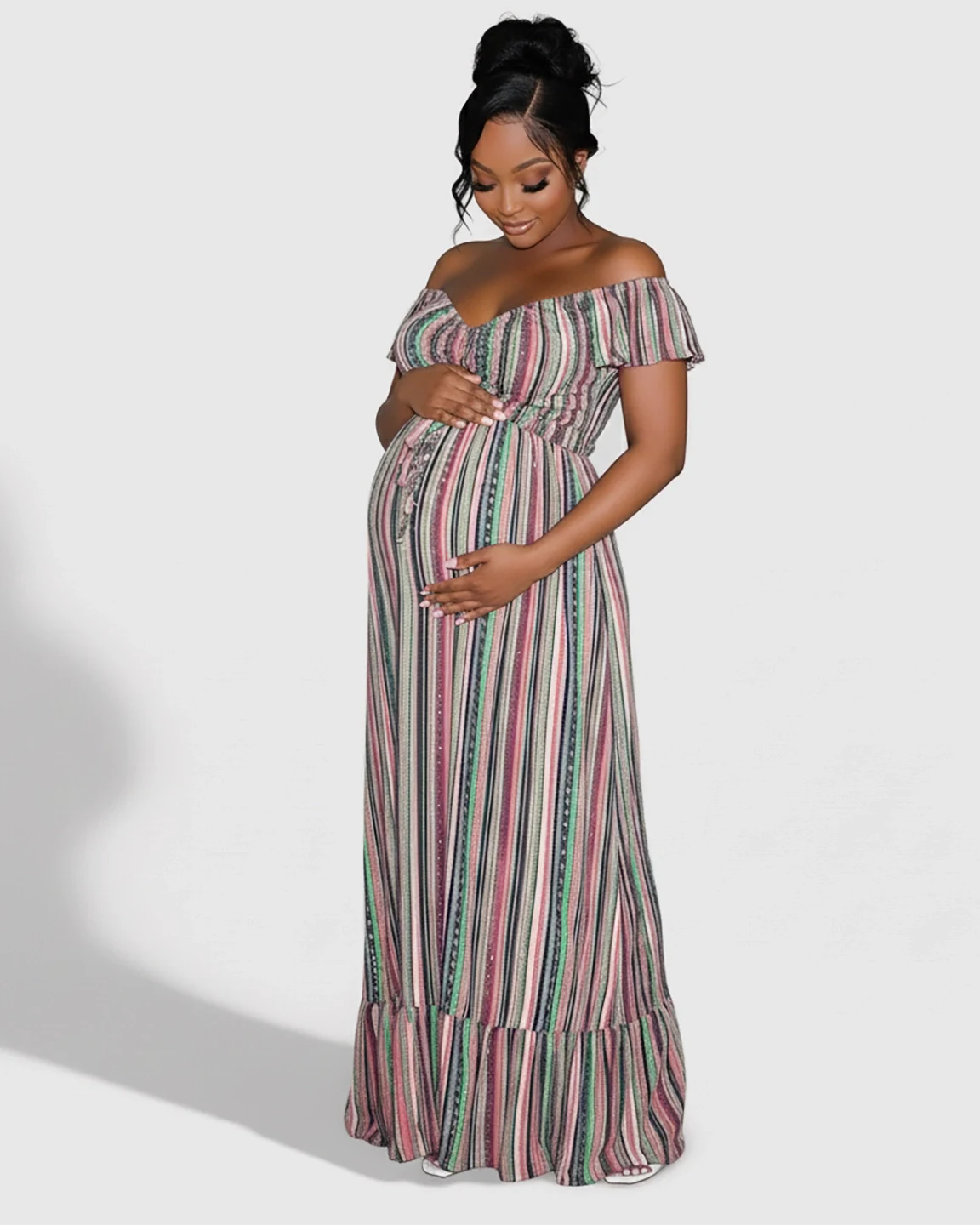 Off-Shoulder Elegant Floor-Length Maternity Maxi Dress