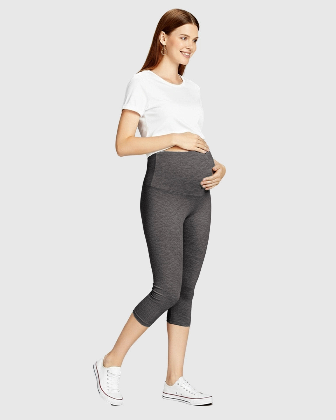 Elastic High-Waist Seven-Point Maternity Pants