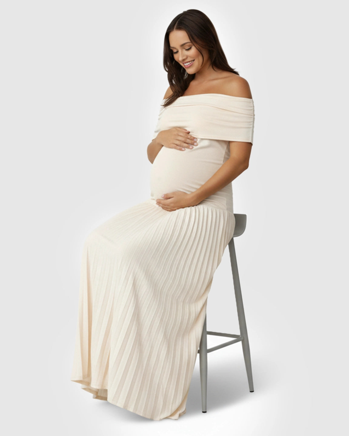 Curve-Hugging Pleated Maternity Maxi Dress