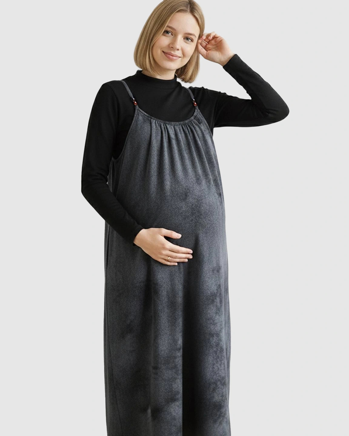 Adjustable Strap Vintage-Style Maternity Suspender Midi Dress