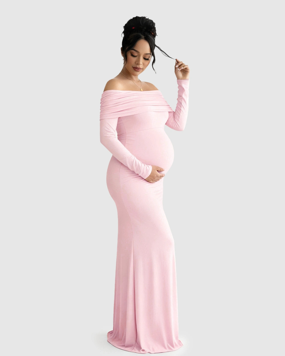 Off-Shoulder Cross-Back Maternity Evening Gown