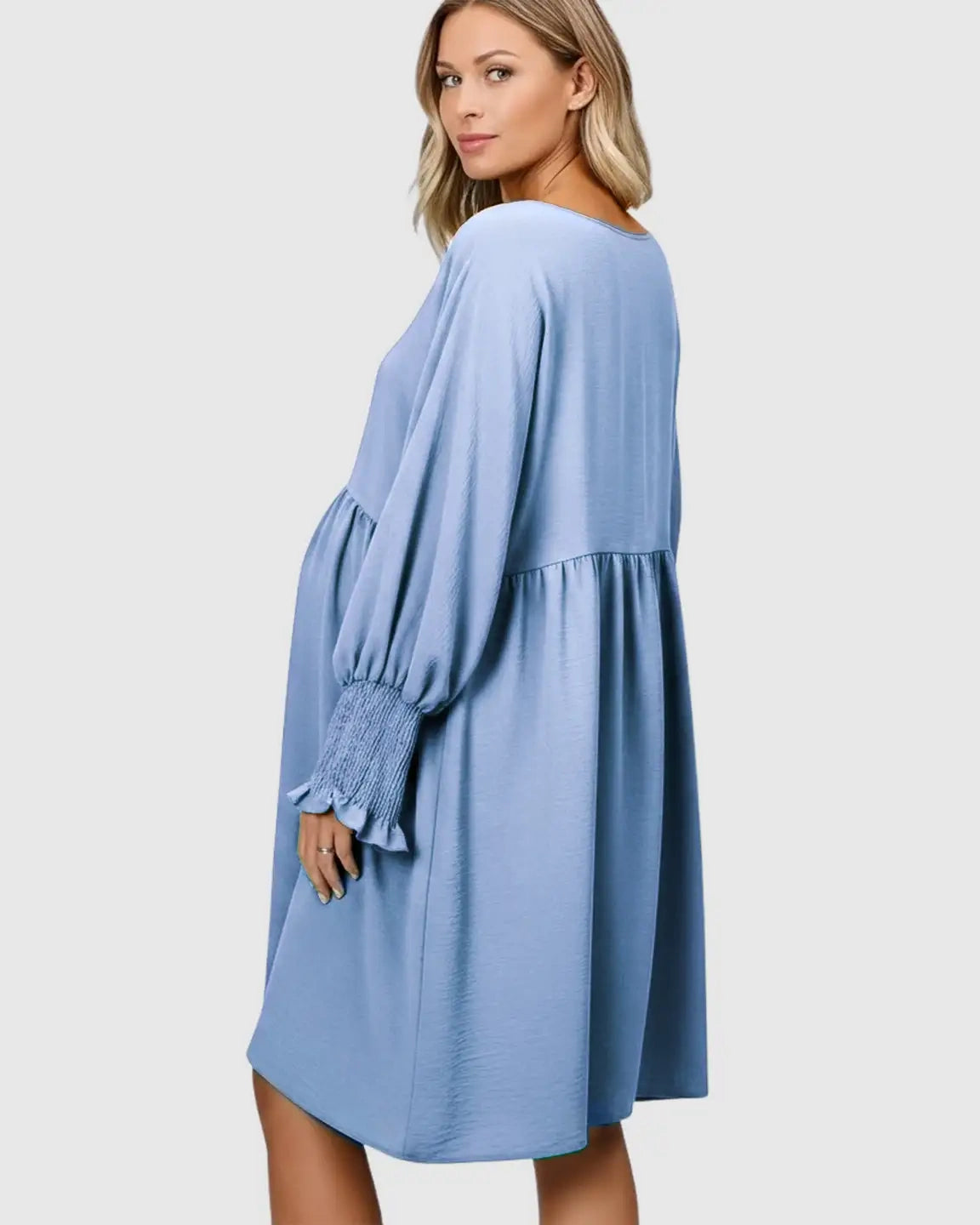 Flowy Smocked Sleeve Casual Dress