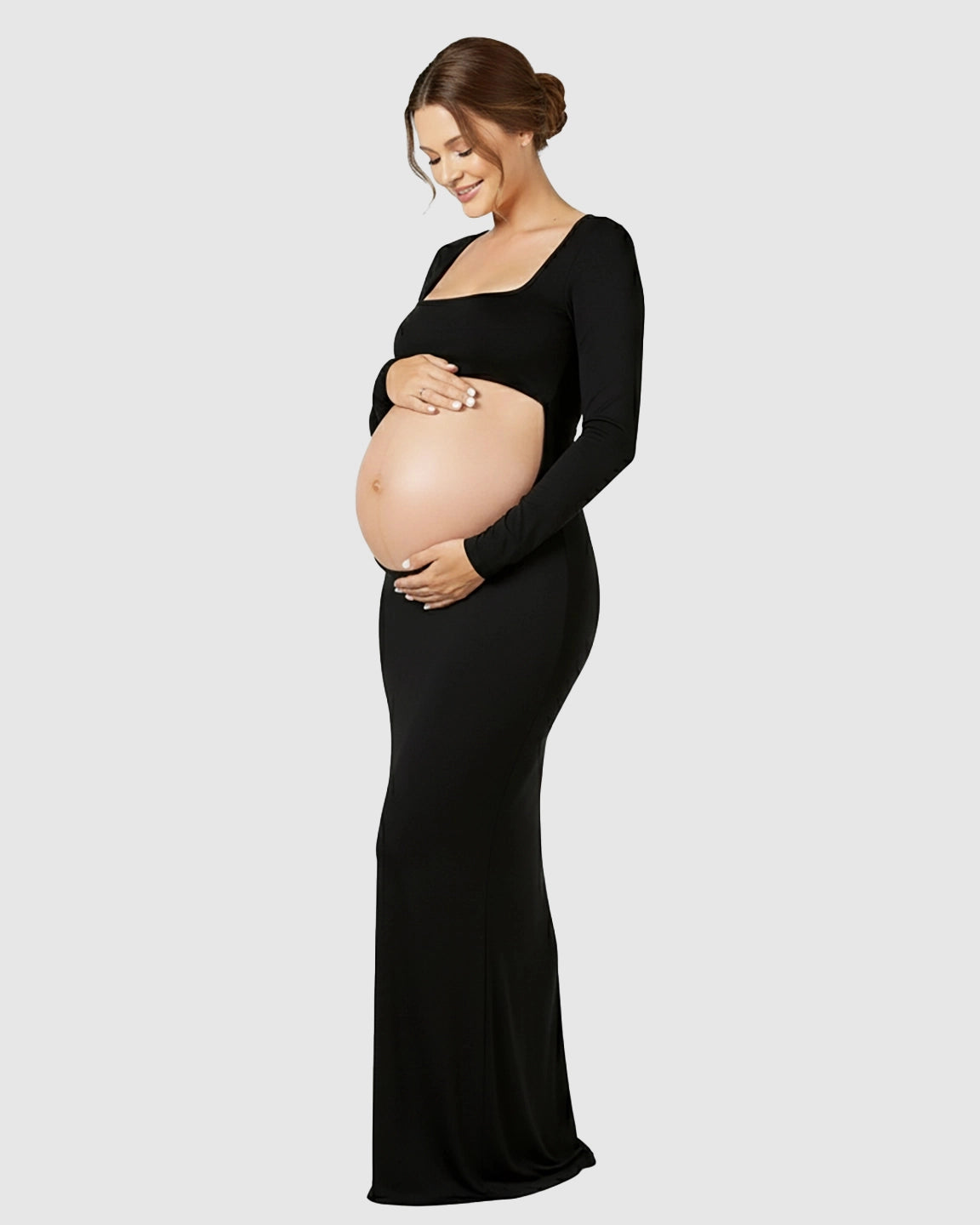 Belly-Cutout Bodycon Long Sleeve Maternity Maxi Dress