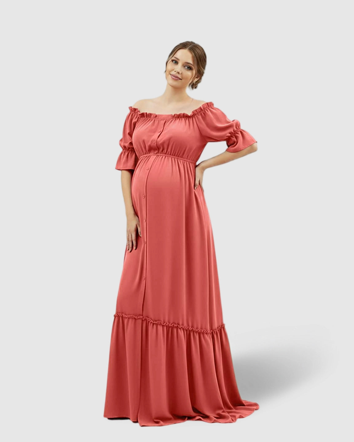 Elegant Off-Shoulder Flared Maternity Long Dress