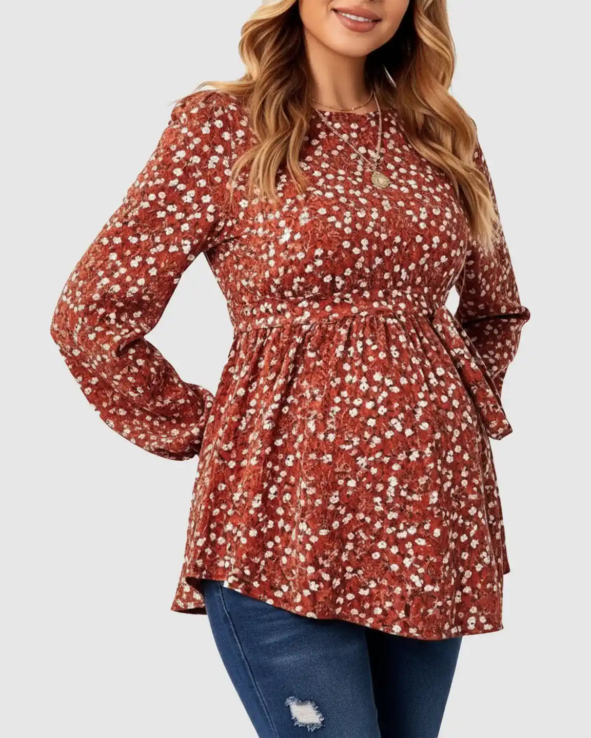 Floral Print Tie Waist Peplum Maternity Top