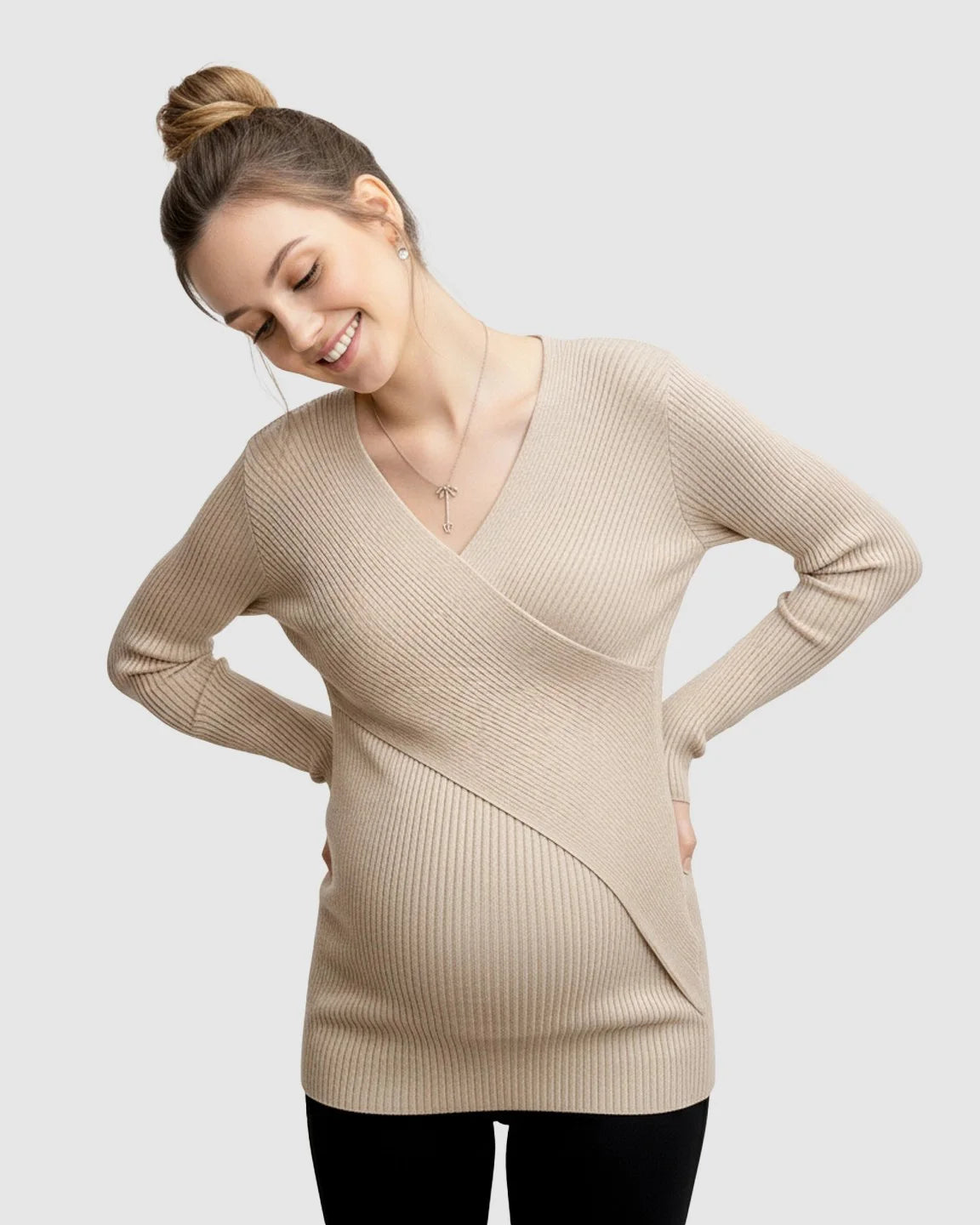 Faux-Wrap Ribbed Maternity Top