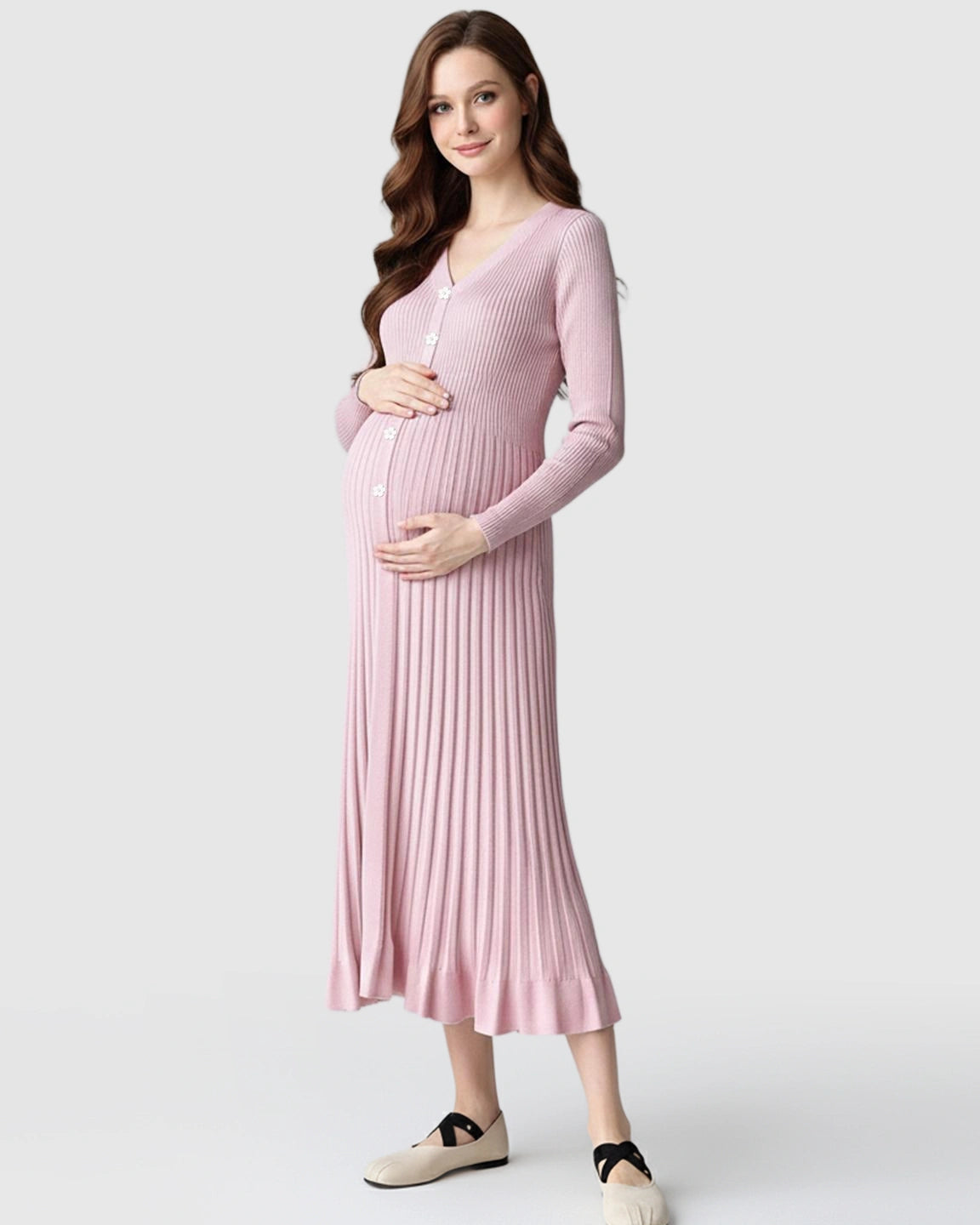 Ribbed Knit Long Sleeve Maternity Midi Dress