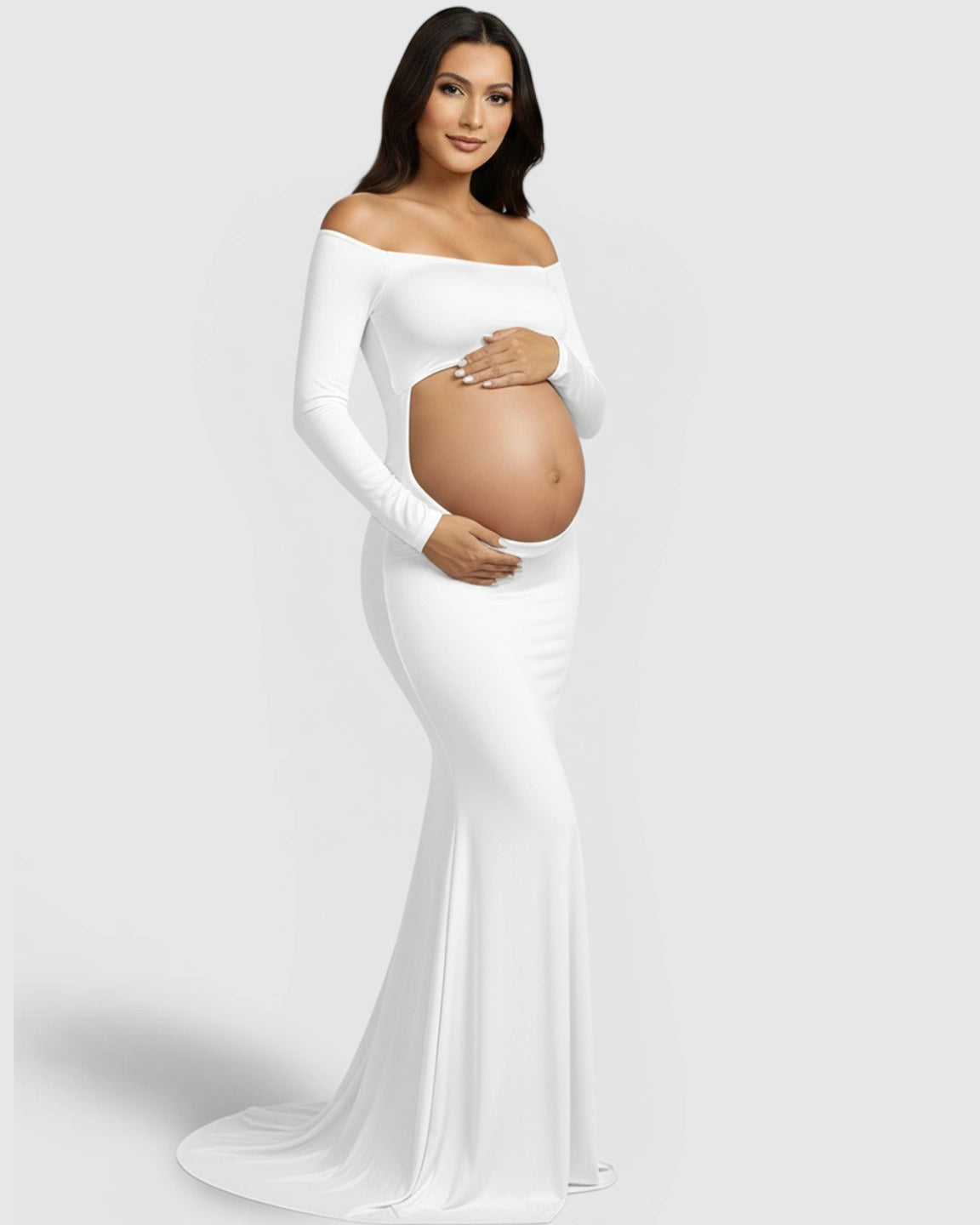 Off-Shoulder Bump Reveal Maternity Photoshoot Gown