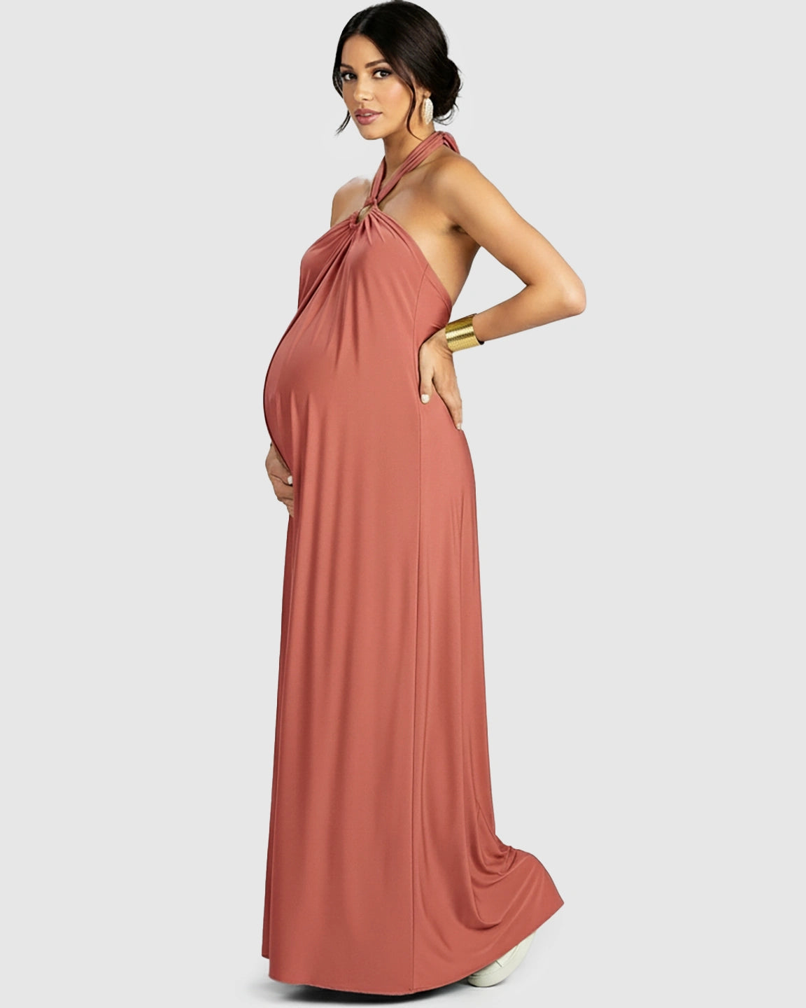 Backless Halter Neck Chiffon Maternity Maxi Dress