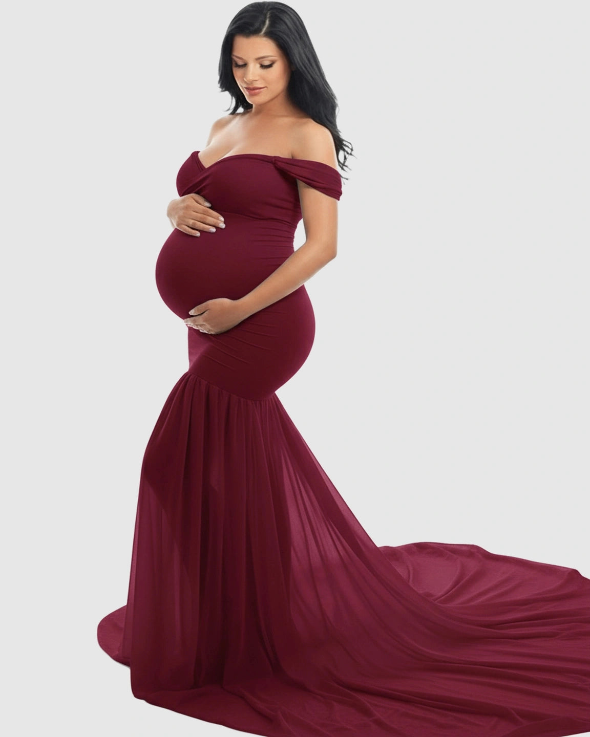 Flowy Off-Shoulder Maternity Photoshoot Gown
