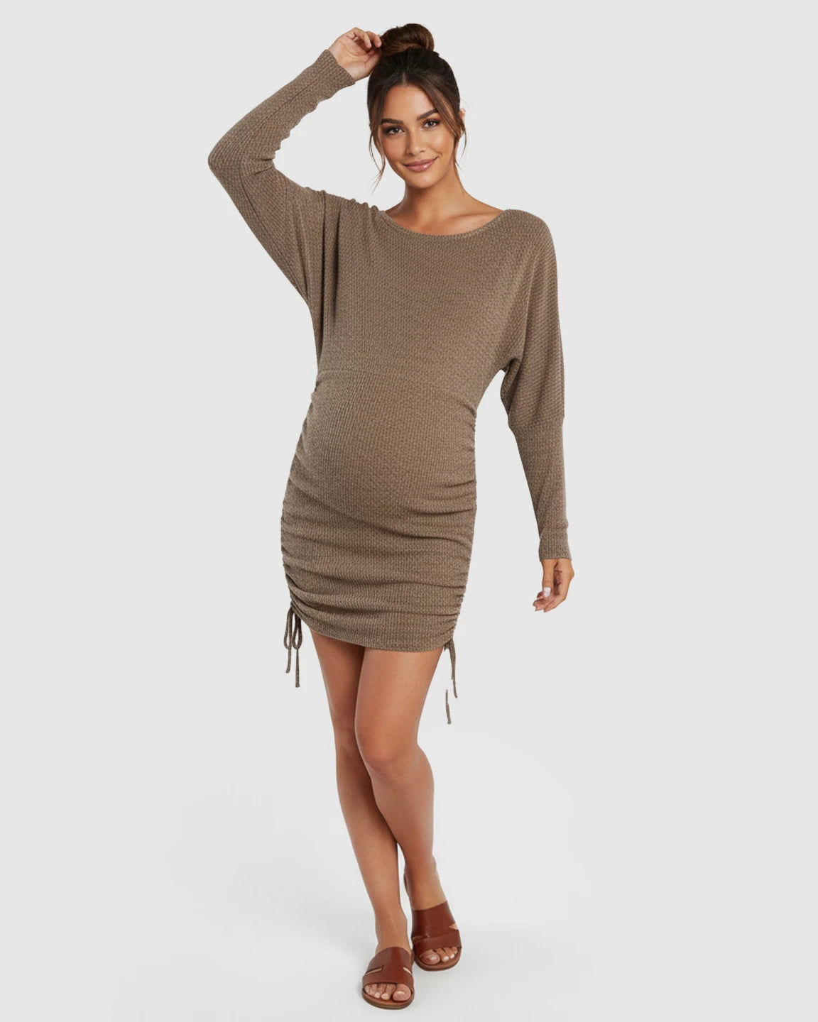 Drawstring Knit Short Bodycon Maternity Dress