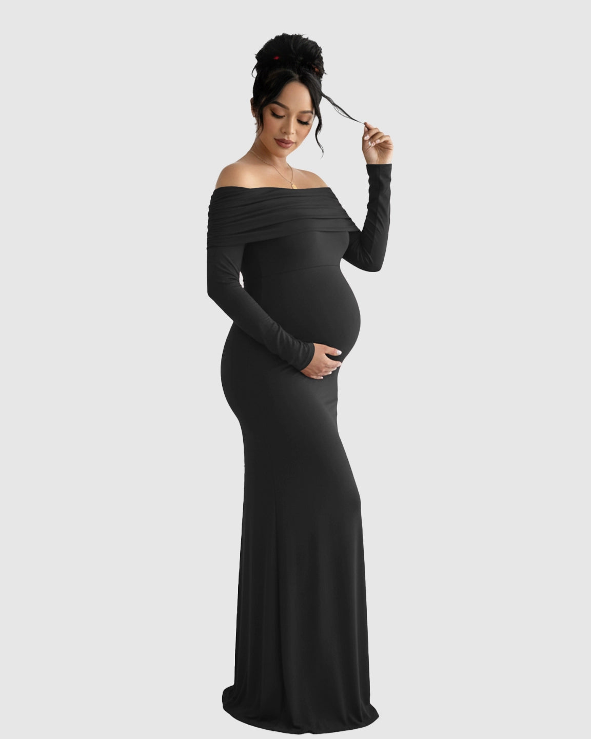 Off-Shoulder Cross-Back Maternity Evening Gown